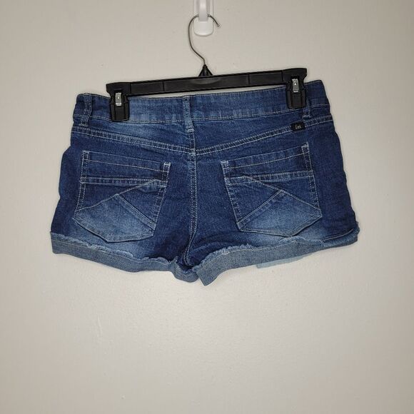 LEI Ashley low-rise blue mini bimbocore exposed lace pockets shorts size 7 - Picture 2 of 7